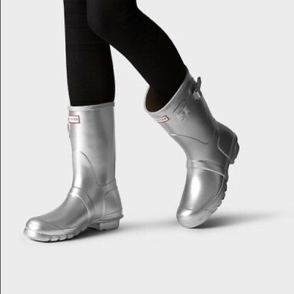 hunter silver rain boots